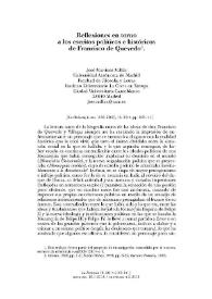 Portada:Reflexiones en torno a los escritos políticos e históricos de Francisco de Quevedo / José Martínez Millán