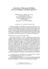 Portada:Quevedo y el descenso de Orfeo: mito, reescritura y cuestiones poéticas / Pedro Ruiz Pérez y Elena Cano Turrión