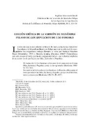 Portada:Edición crítica de la versión de Menéndez Pelayo de \"Los sepulcros\" de Ugo Foscolo / Angélica Valentinetti Mendi