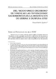Portada:Del "modo unico decoroso" de vindicar las "invenciones" sacromontanas: la Dissertacion de Urbina y Dusfusa (1752) / Manuel Barrios Aguilera