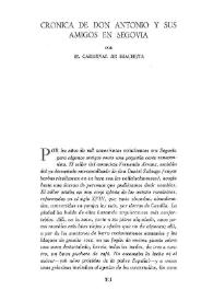 Portada:Crónica de don Antonio y sus amigos en Segovia / por M. Cardenal de Iracheta