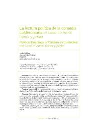 Portada:La lectura política de la comedia calderoniana: el caso de \"Amor, honor y poder\" / Javier Rubiera Fernández