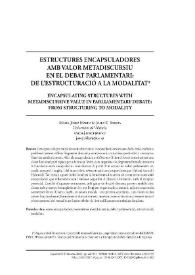 Portada:Estructures encapsuladores amb valor metadiscursiu en el debat parlamentari

 / Maria Josep Marín i Jordà, Josep E. Ribera i Condomina