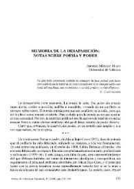 Portada:Memoria de la desaparición: notas sobre poesía y poder / Antonio Méndez Rubio