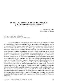 Portada:El teatro español en la transición: ¿una generación \"olvidada\"? / Mariano de Paco