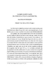 Portada:Jurado Morales, José: \"Carmen Martín Gaite. El juego de la vida y la literatura\". Madrid: Visor Libros, 2018, 256 págs. [Reseña] / Nieves Vázquez Recio