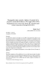 Portada:Propaganda entre escuela e Iglesia: el control de la pequeña comunidad italiana en Portugal (1926-1943) / Mario Ivani