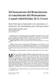 Portada:Del humanismo del Renacimiento al renacimiento del Humanismo: el papel rehabilitador de E. Grassi  / Jéssica Sánchez Espillaque