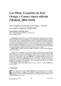 Portada:Las \"Obras Completas\" de José Ortega y Gasset: nueva edición (Madrid, 2004-2010) / José Ramón Carriazo Ruiz
