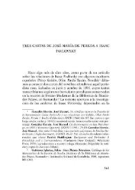 Portada:Tres cartas de José María de Pereda a Isaac Pavlovsky / José Manuel González Herrán y Dolores Thion-Soriano Mollá