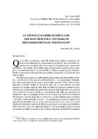 Portada:La estructura bibliográfica de los manuscritos e incunables hispanomedievales vernáculos / Juan Casas Rigall