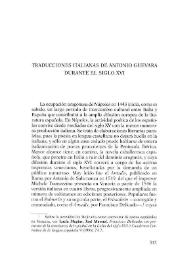 Portada:Traducciones italianas de Antonio de Guevara durante el siglo XVI / Eduardo Creus Visiers