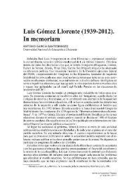 Portada:Luis Gómez Llorente (1939-2012). In memoriam / Antonio García Santesmases