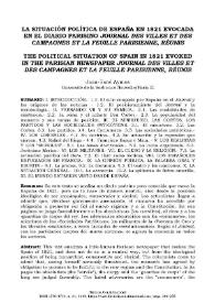 Portada:La situación política de España en 1821 evocada en el diario parisino \"Journal des villes et des campagnes et la Feuille parisienne, réunis\"  / Jean-René Aymes