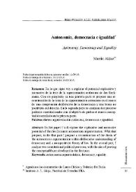 Portada:Autonomía, democracia e igualdad / Martín Aldao