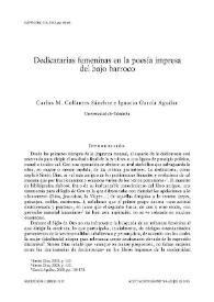 Portada:Dedicatorias femeninas en la poesía impresa del bajo Barroco  / Carlos M. Collantes Sánchez e Ignacio García Aguilar