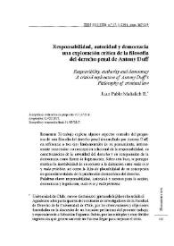 Portada:Responsabilidad, autoridad y democracia una exploración crítica de la filosofía del derecho penal de Antony Duf / Juan Pablo Mañalich R.