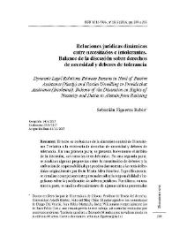 Portada:Relaciones jurídicas dinámicas entre necesitados e intolerantes. Balance de la discusión sobre derechos de necesidad y deberes de tolerancia / Sebastián Figueroa Rubio