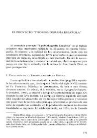 Portada:El Proyecto "Tipobibliografía Española" / Fermín de los Reyes Gómez