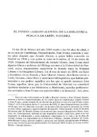 Portada:El Fondo "Amado Alonso" de la Biblioteca Pública de Lerín, Navarra / Vidal Torres Caballero
