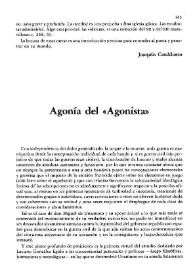 Portada:Agonía del \"agonista\" / Eduardo Tijeras