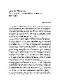 Portada:Carta de Alemania. En el segundo centenario de la muerte de Schiller / Ricardo Bada