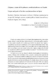 Portada:Orígenes y metas de los primeros constitucionalismos en España / Sergio Cañas Díez