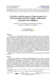 Portada:Criterios a utilizar para la determinación de delimitaciones submunicipales. Referentes aplicados en Andalucía / Luis Ortiz Copano ; Jesús Ventura Fernández