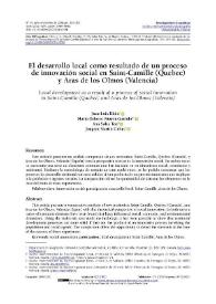 Portada:El desarrollo local como resultado de un proceso de innovación social en Saint-Camille (Quebec) y Aras de los Olmos (Valencia) / Juan-Luis Klein ; María-Dolores Pitarch-Garrido ; Ana Sales Ten ; Joaquín Martín Cubas