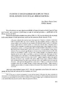 Portada:Fuentes y originalidad de Lope de Vega en el soneto XVIII de las \"Rimas Sacras\" / Ana María Freire López