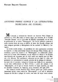 Portada:Antonio Pérez Gómez y la literatura murciana de cordel  / Mariano Baquero Goyanes