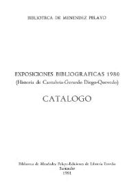 Portada:Exposiciones bibliográficas 1980 (Historia de Cantabria - Gerardo Diego - Quevedo). Catálogo