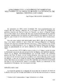 Portada:Aproximación a los pronunciamientos militares en La Rioja durante la regencia de María Cristina (1833-1840) / José Miguel Delgado Idarreta