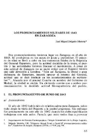 Portada:Los pronunciamientos militares de 1843 en Zaragoza / José Miguel Delgado Idarreta