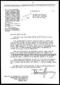 Portada:Carta de B. Mirkine-Guetzévitch a Rafael Altamira, solicitando más ejemplares de la carta relativa a su candidatura al Premio Nobel. New York, 28 de febrero de 1951