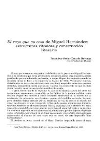 Portada:\"El rayo que no cesa\" de Miguel Hernández: estructuras rítmicas y construcción literaria / Francisco Javier Díez de Revenga