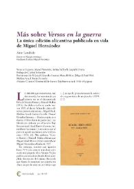 Portada:Más sobre \"Versos en la guerra\". La única edición alicantina publicada en vida de Miguel Hernández / Aitor Luis Larrabide Achútegui