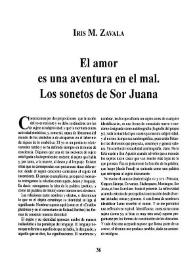 Portada:El amor es una aventura en el mal. Los sonetos de Sor Juana / Iris M. Zavala