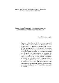 Portada:La imputación de responsabilidad penal para los directores de las empresas  / Mariella Valcárcel Angulo