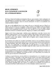 Portada:Miguel Hernández, en el corazón de la Asociación de la Prensa de Murcia / Juan Tomás Frutos
