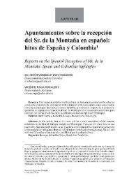 Portada:Apuntamientos sobre la recepción del Sr. de la Montaña en español: hitos de España y Colombia / Salomón Verhelst Montenegro y Vicente Raga Rosaleny