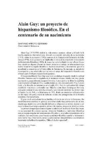 Portada:Alain Guy: un proyecto de hispanismo filosófico. En el centenario de su nacimiento  / Santiago Arroyo Serrano