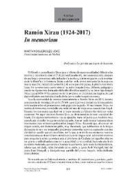 Portada:Ramón Xirau (1924-2017). "In memoriam" / Marta Nogueroles Jové