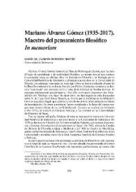 Portada:Mariano Álvarez Gómez (1935-2017). Maestro del pensamiento filosófico. "In memoriam" / María del Carmen Paredes Martín  