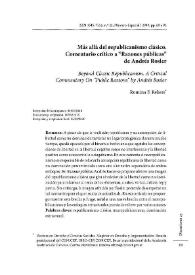 Portada:Más allá del republicanismo clásico. Comentario crítico a \"Razones públicas\" de Andrés Rosler  / Romina Rekers 