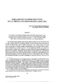 Portada:Parlamento y poder ejecutivo en la España Contemporánea (1810-1936)  / Juan Ignacio Marcuello Benedicto y Manuel Pérez Ledesma