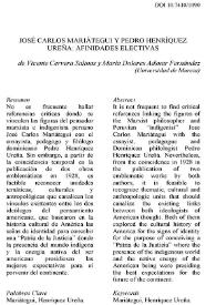 Portada:José Carlos Mariátegui y Pedro Henríquez Ureña: afinidades electivas / de Vicente Cervera Salinas y María Dolores Adsuar Fernández