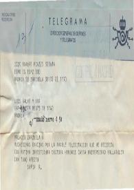 Portada:Telegrama de Galve, Luis a S. M. la Reina Sofía. 1986-10-22