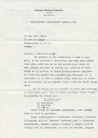 Portada:Carta mecanografiada de Moreno Torroba, Federico a Luis Galve. 1963-08-26