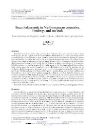 Portada:Beta-thalassemia in Mediterranean countries. Findings and outlook / Gil Bellis, Alain Parant